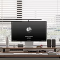 Modern Office Desk Setup With Essential Office Appliances Monitor Microphone Speakers And Webcam