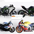 Showcasing Four Different Stylish Motorcycles with Colorful Designs and Sporty Styles