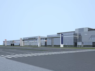 Modern Commercial Building Exterior Featuring Glass Facade Spacious Plaza And Directional Sign 3d model