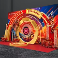 BE A STAR Themed Event Stage Setup With Red Carpet Golden Arch And Floral Decor