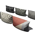 Stylish Decorative Throw Pillows With Geometric Patterns In Black White And Red 3d model