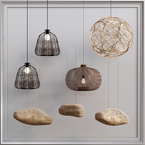 Nordic chandelier lamp combination rattan lamp 3d model