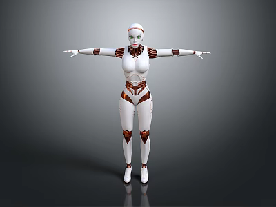 White And Red Humanoid Robot With Extended Arms Standing Posture Design 3d model