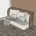 Two Seater Sofa With Wicker Frame Beige Cushions White Pillows And Zebra Pattern Rug