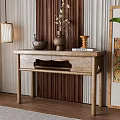 Wooden Entryway Console Table With Decorative Vase Books Potted Plant And Hanging Lamp