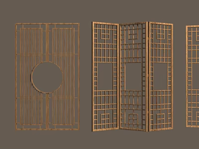 Chinese Style Wooden Screens With Geometric Patterns And Circular Cutout Designs 3d model