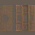 Chinese Style Wooden Screens With Geometric Patterns And Circular Cutout Designs