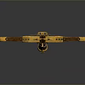 Golden Wooden Crossbow Weapon With Green Glowing Elements And Spiked Decorations