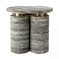 Light Colored Round Coffee Table With Textured Stone Top And Cylindrical Supports 3d model