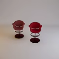 Two Red Bar Stools with Curved Backrest Metal Frame and Round Base 3d model