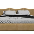 Modern Double Bed With Beige Upholstered Headboard White Pillows And Gray Bedspread 3d model