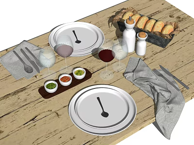 Modern table table tableware food ornaments combination 3d model