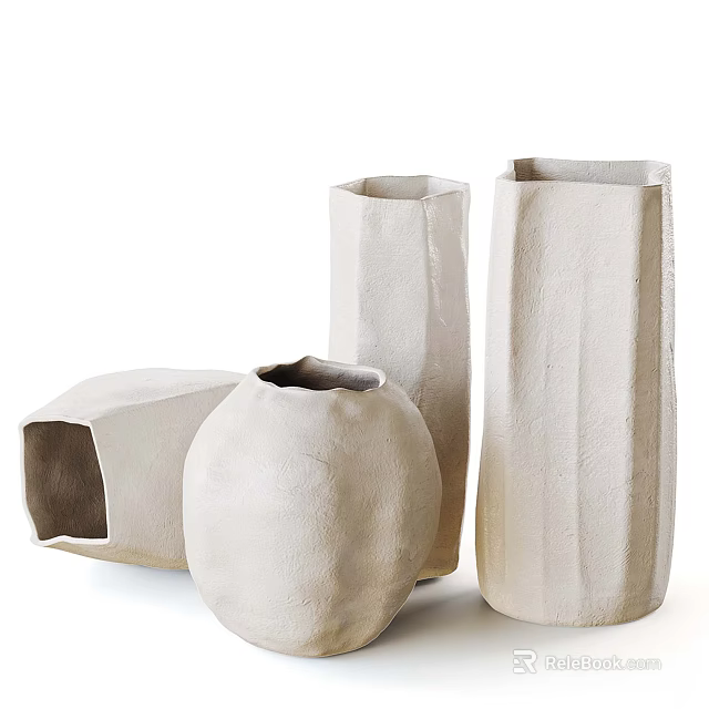 Handcrafted Ceramic Vessels With Textured Surfaces And Assorted Shapes For Home Decor 3d model 
