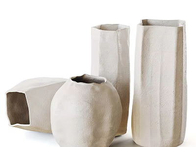 Handcrafted Ceramic Vessels With Textured Surfaces And Assorted Shapes For Home Decor 3d model