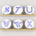 Blue Letter Decorative Plates On Wooden Shelves Wall Display S T U V W X