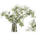 Decorative Transparent Glass Vase With Lush White Flowers And Green Leaves
