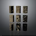 Wood and Stone Cylindrical Objects with Various Textures and Colors Arranged in Three Rows