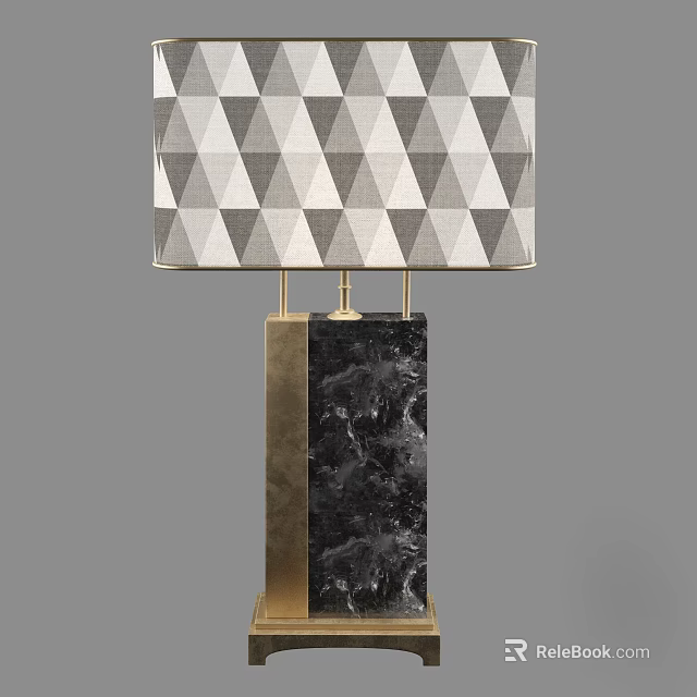 Modern Table Lamp With Geometric Pattern Shade And Black Marble Base 3d model
