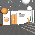 Modern School Hall Interior With Circular Lights Stairs And Orange Door Design
