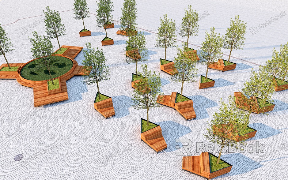 Landscape Tree Pond Landscape Seat Landscape Bench Outdoor Flower Pond Art Flower Pond Planting Pond model