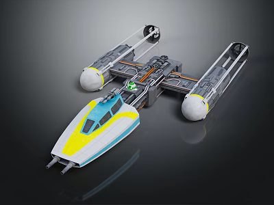 Futuristic Spaceship With Sleek Aerodynamic Design Gray Structure And Blue Yellow White Color 3d model