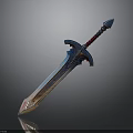 Fantasy Sword With Metallic Blade Red Hilt And Blue Decorative Design