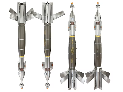 Military Weapons Multiple Missile Models With Metallic Bodies And Tail Fin Components 3d model