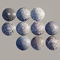 Multiple Circular Decorative Plates With Intricate Engraved Patterns Arranged Together