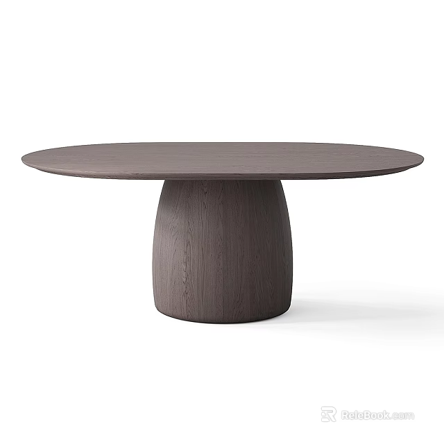 Round Wooden Dining Table With Cylindrical Base And Minimalist Design 3d model