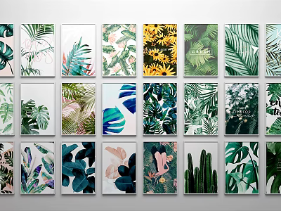 Plant Paintings With Various Tropical Leaves Floral Designs And Modern Wall Art 3d model
