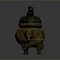 Antique Bronze Decorative Furniture Ornament With Animal Carvings Lid Handles And Three Legs