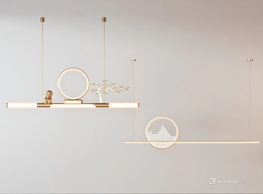 Modern Minimalist Pendant Lights With Golden Frames And Geometric Design Elements 3d model