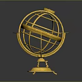 Golden Armillary Sphere Decorative Astronomical Instrument With Intricate Metal Rings And Ornate Base Stand