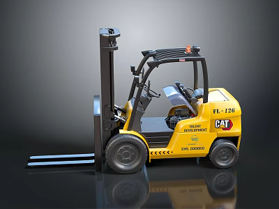 CAT Yellow Forklift With Front Forks And Operator Cab Design 3d model