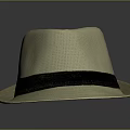 Light Beige Woven Hat With Black Band On Gray Background