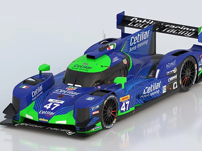 Blue And Green Cetilar Racing Car With Number 47 Aerodynamic Design 3d model