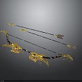 Medieval Fantasy Weapon Elaborate Bow Featuring Golden Accents Blue Gemstones And Arrows
