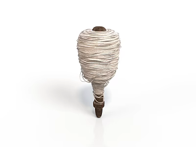 Practical Household Spool Wrapped With White Thread Neatly Coiled On Wooden Base 3d model
