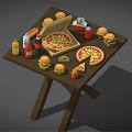 Assorted Fast Food Selection Featuring Pizza Burgers Fries Hotdog And Drinks With Sign