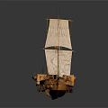 Antique Wooden Sailing Ship Model With Canvas Sails Chimney Flag And Hull Details