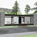 Contemporary Detached Villa With Stone Walls Large Glass Windows And Wooden Steps In Lush Forest
