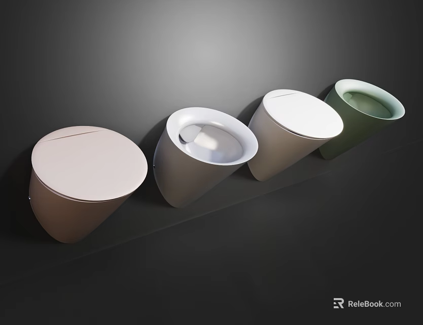 Modern Wall Mounted Colorful Urinals Set of Four for Bathroom Design 3d model 