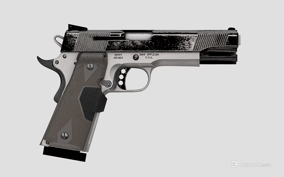 Semi Automatic Pistol With Black Silver Finish Textured Grip And Barrel 3d model 