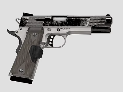 Semi Automatic Pistol With Black Silver Finish Textured Grip And Barrel 3d model