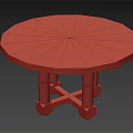 Round Wooden Dining Table With Carved Surface And Cross Legs Design