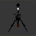 Tactical Black Rifle With Orange Grip Scope Tripod Stand And Long Barrel