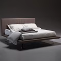 Modern Double Bed With Striped Brown Headboard White Pillows And Folded Blanket