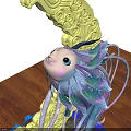 Colorful Decorative Sculpture Featuring Golden Moon Top And Blue Wave Base
