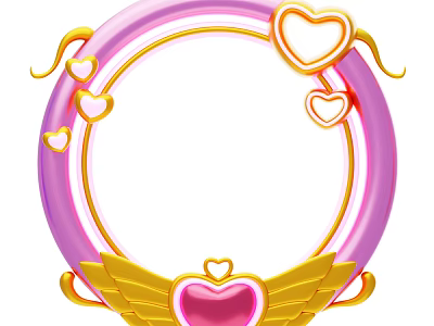 Pink Gold Heart Shaped Wing Design Circular Frame Decorative Ornament Decoration Set 3d model