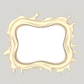 Unique Cream Colored Mirror With Irregular Wavy Raised Frame Reflecting Decorative Paintings And Light Wall